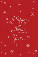 Happy New Year background red vector flyer snowflake star handwritten greeting poster