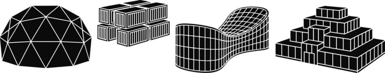 Isometric architecture collection with different building structures and style in perspective view. © GoDesigner