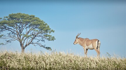Antelope Standing in African Savannah Under a Clear Blue Sky