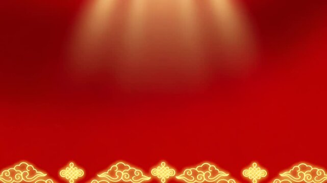 Red Festive Background with Golden Clouds, Luxury Red Festive Background with Stage Lighting, Oriental Red Festive Background for Chinese New Year Banner