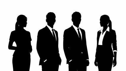 Silhouettes of four business professionals standing together.
