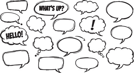 Fototapeta premium Hand Drawn Speech Bubbles with Various Expressions Isolated on White Background