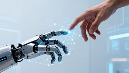 Human hand touching robotic hand