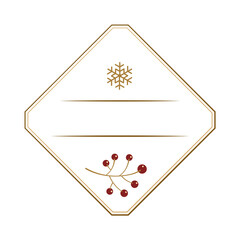 Diamond frame with snowflake and red berries. Winter holiday border.