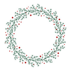 Green pine wreath. Winter botanical frame