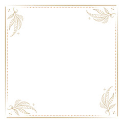 Modern gold square frame with eucalyptus leaves. Elegant minimalist botanical border for stylish stationery