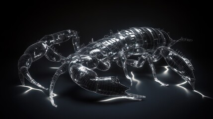 3D wireframe scorpion on dark background
