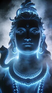 Lord Shivas Divine Aura A Mesmerizing Blue Glow in the Darkness.
