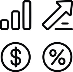 Financial Growth Outline Icon Set  Rising Bar Chart, Up Arrow, and Profit Indicators
