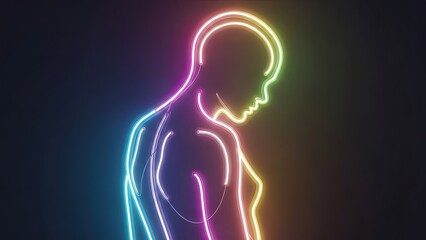 Woman's Silhouette Formed by Colorful Neon Lights Against Dark Background
