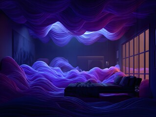 Purple waves with glowing motion, room above