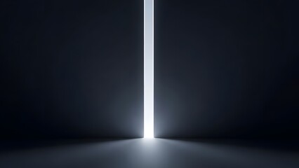 A bright vertical light beam illuminates a dark room.