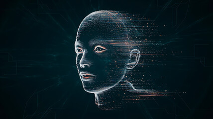 3D rendered human head with binary code illustration