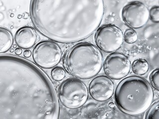 Bubbles in Microscopic World: An intriguing close-up of spherical bubbles, suspended, capturing the intricate textures and fluid dynamics, sparking curiosity and wonder.