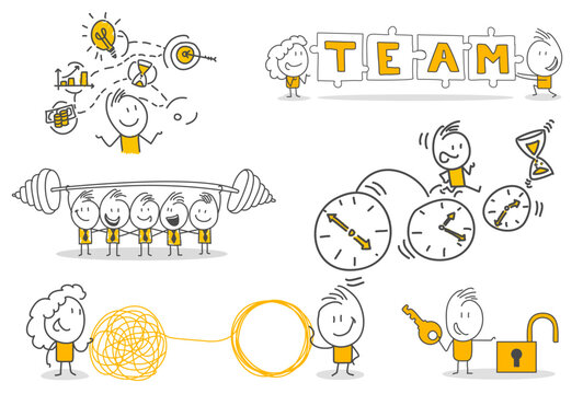 Successful professionals managing effective teamwork and time management processes to achieve common goals.