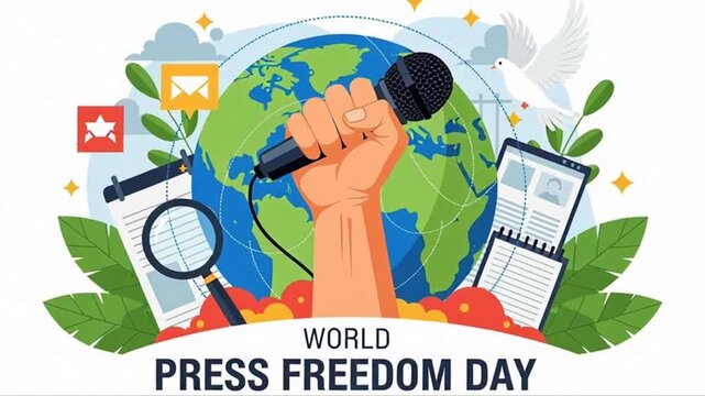 World Press Freedom Day Hand Holding Microphone With Globe