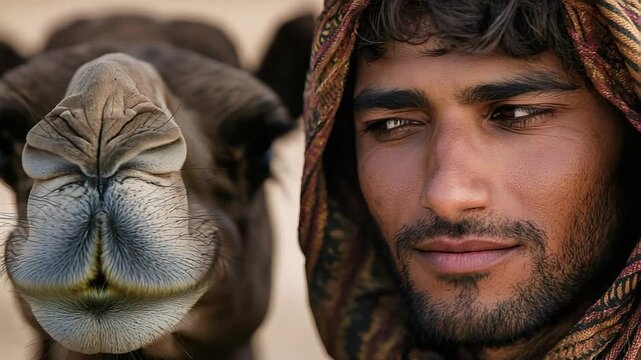 camel safari scene with indian cameleer in thar desert video