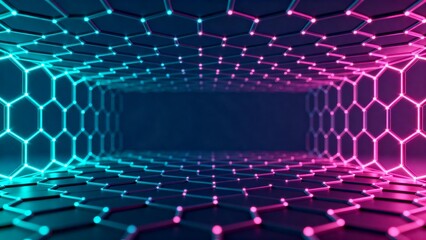 Obraz premium Neon hexagonal tunnel structure