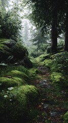 Misty forest path