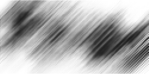 Complex diagonal streaks of varying halftone dot density create an energetic and chaotic abstract composition.