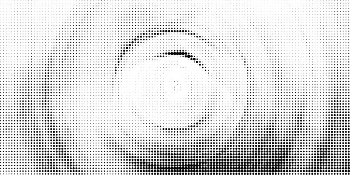 An intriguing circular form emerges from a dynamic halftone dot pattern, creating a central focal point.