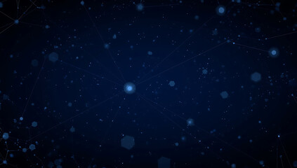 Fototapeta premium Abstract Network of Glowing Blue Nodes and Lines on a Dark Blue Background connection technology