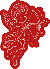 Red cupid illustration handdrawn romantic angel with bow and heart arrow isolated on transparent background