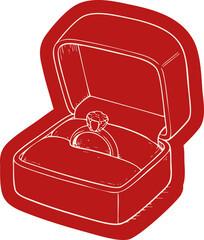 Red engagement ring box illustration with diamond ring handdrawn romantic valentines proposal symbol isolated on transparent background