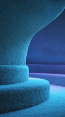 Dreamy Abode: A mesmerizing shot of a soft, blue-toned interior with sculptural elements creating a sense of serenity and otherworldly beauty. 