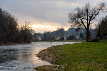 winter sunset over Osława, Zag&oacute;rz