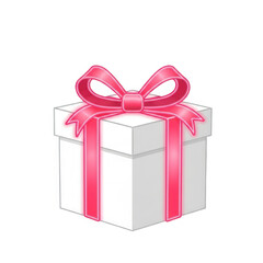 Beautiful white PNG Transparent gift box with pink ribbon
