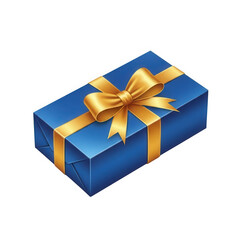 Beautifully wrapped blue PNG Transparent gift box with golden ribbon