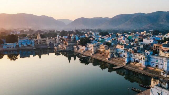 pushkar lake aerial view rajasthan india timelapse video