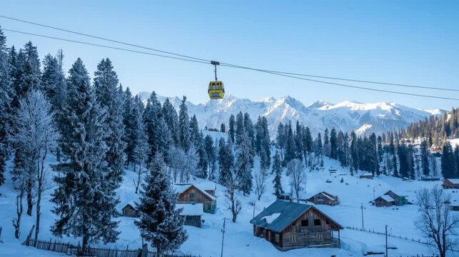 gulmarg ski lift, winter mountains, jammu and kashmir video