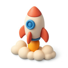 3D Render of Startup Rocket Launch Icon