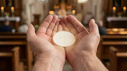 Receiving the Holy Eucharist in Open Hands During Catholic Mass