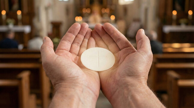 Receiving the Holy Eucharist in Open Hands During Catholic Mass