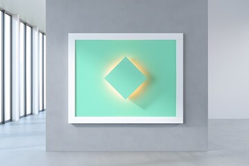 Modern art installation with glowing geometric shape