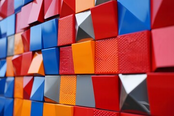 Vibrant colorful 3D blocks wall texture background