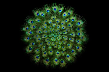 Vibrant peacock feathers display stunning blue eyes