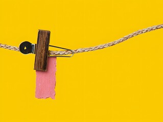 Vibrant pink paper clipped to braided rope line