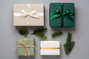 Beautifully wrapped gifts in festive colors for holiday