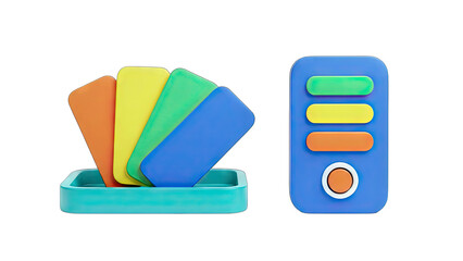 Colorful Cards and Control Panel on White Background