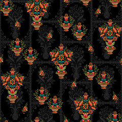 Abstract seamless color full paisley flower leaf bunch pattern