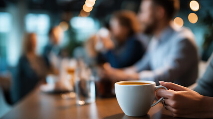 Coffee break and workplace refreshment compilation heavily defocused various cafe and office backgrounds faceless people enjoying beverages professional and social drinking