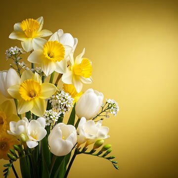 Spring Bouquet of Daffodils, Tulips, and Freesia.