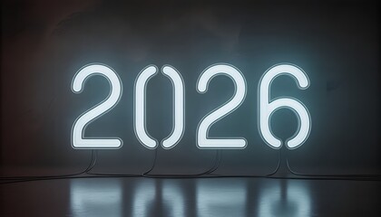 Neon 2026 number display glowing futuristic countdown for new year or event celebration