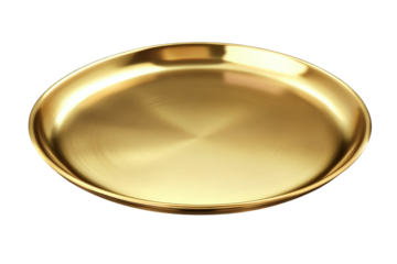 Shiny golden metal tray isolated on transparent background