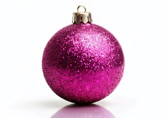 Magenta Christmas Ornament Ball Mockup: Sparkling Glitter Festive Holiday Decoration Isolated on White