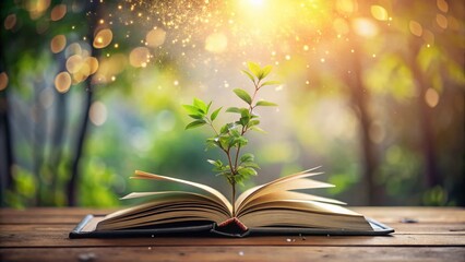 Magical Book: Ethereal Plants Growing from Turning Pages, Dreamy Background